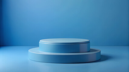 3d rendering. Petrol blue podium mockup on blue background. Minimal cosmetic background for product presentation.