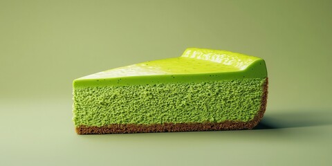 Realistic 3D Icon Cartoon of A Japanese Matcha Green Tea Cheesecake