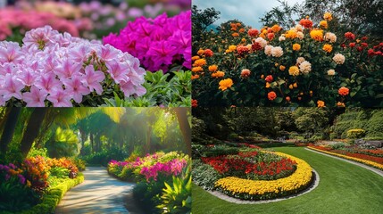 Obraz premium Vibrant floral collage showcasing diverse blooms in gardens. (1)