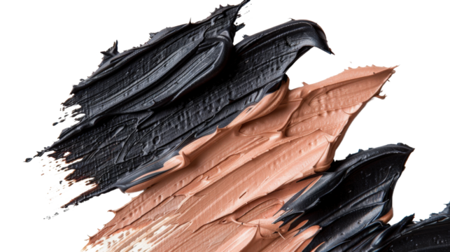 Abstract artistic texture of black and beige paint strokes on canvas with bold and subtle color contrasts