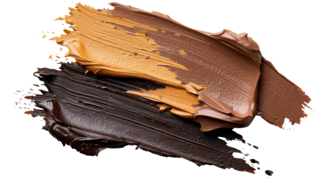 Rich and Creamy Colorful Splashes of Chocolate, Caramel, and Coffee Paint on a White Background for Artistic Expression