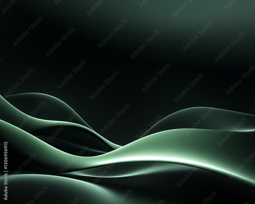 Poster dark green abstract waves, smooth texture, creating a calm and serene atmosphere, suitable for elega