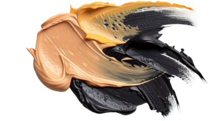 Abstract colorful paint strokes with beige, black, and yellow hues creating a dynamic artistic background texture