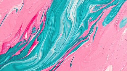 Fototapeta premium Abstract Swirls of Pink and Teal Acrylic Paint Creating a Vibrant Colorful Background