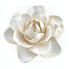 Realistic 3D Icon Cartoon of a Macro Close-Up of a Blooming Gardenia with Creamy White Petals isolated on clear white background