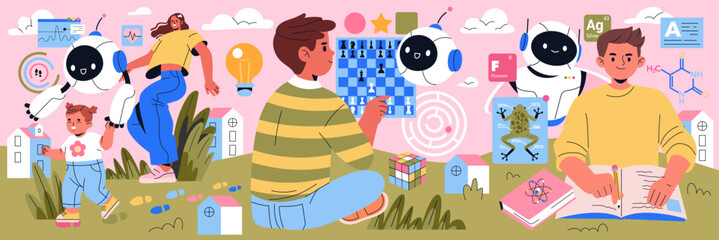 AI Co Parent. Flat Vector Illustration