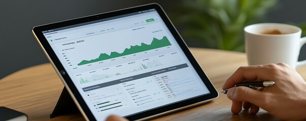 Modern digital marketing strategy brainstorming on a tablet with charts