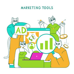 Marketing Tools Cat. Flat Vector Illustration