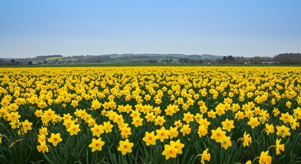 Field of Yellow Daffodils Swaying in the Spring Breeze