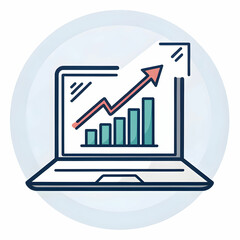 A laptop computer growth icon symbolizes the expansion or progress of technology, representing improved performance, sales, or innovation.
