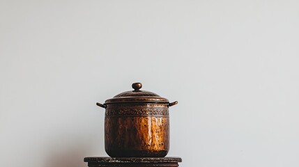 Antique Copper Pot on Wooden Stand