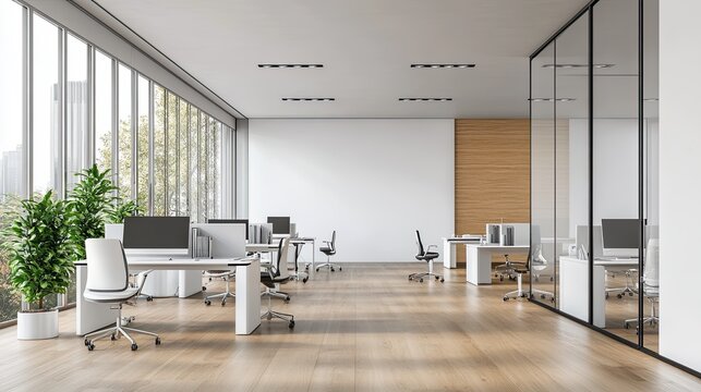 Elegant conference room with minimalist design, featuring a long table surrounded by modern chairs. Large windows offer panoramic views of the city, while concrete walls add an industrial touch.