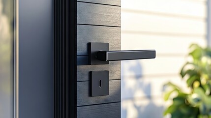 A high-quality modern door handle with a matte black finish, standing out against a bright, smooth door for a bold contrast.