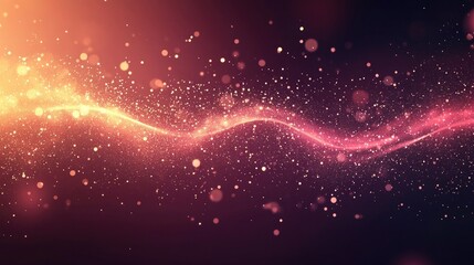 Fototapeta premium Abstract Sparkling Wave of Glittering Particles Shimmering in Dark Background with Golden and Pink Hues