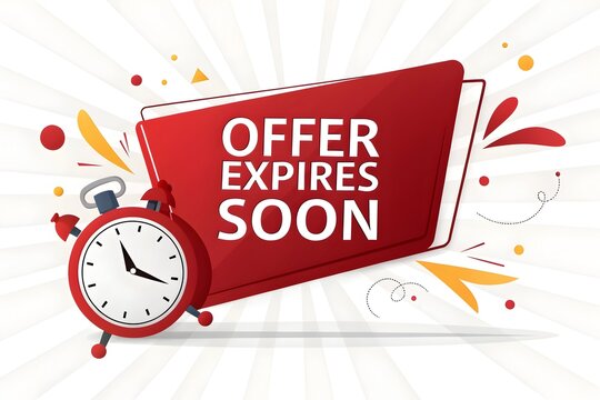 Offer Expires Soon Banner with Countdown Clock and Promotional Design Elements  