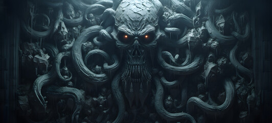 omposed entirely of cubes in various sizes, forming an abstract representation of kraken
