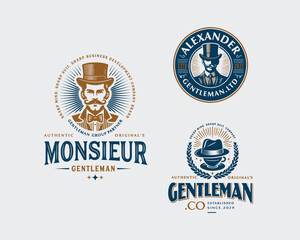 Naklejka premium Vintage classic elite monsieur gentleman logo template