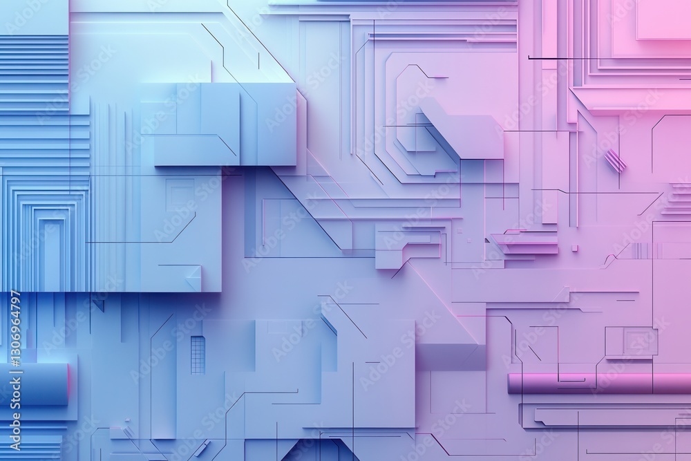Fototapete Futuristic paper art background showcasing digital themes through layered cut outs and cyber elements in cool tones Generative AI