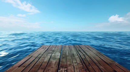 Fototapeta premium A wooden pier overlooks a vast expanse of rippling ocean water