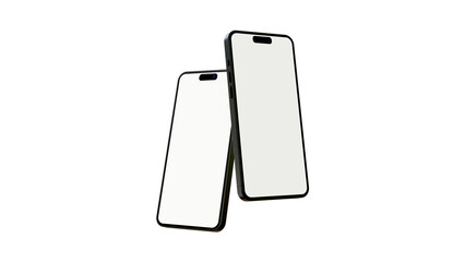 Two mobile phones mockup for application display or presentation. Blank screen smartphone floating on a isolated background. Smartphone mock up.