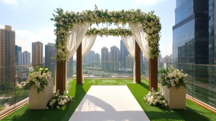 Naklejka premium 79.Romantic wedding on the rooftop of the hotel lawn