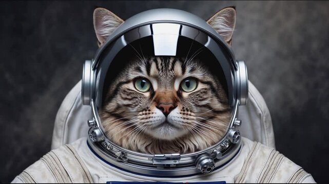 Cat in astronaut suit explores outer space with curiosity and wonder