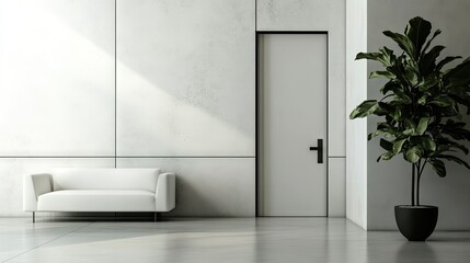 A modern door handle with a matte finish and sharp design, attached to a minimalist door in a sleek, modern interior.