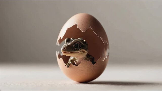 Cute lizard hatches from egg in a calm indoor setting during early morning hours