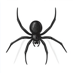 Close-up. Flat illustration of black spider on white background.
