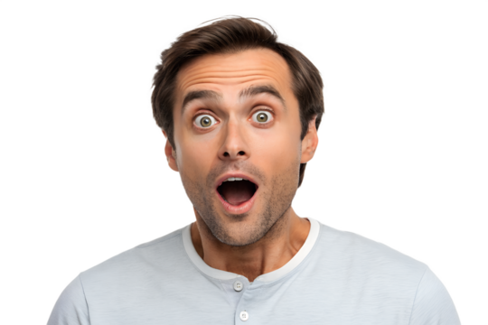 Surprise expression of a young man with light hair