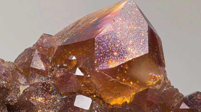 Close-up of a cluster of crystals. the crystals are arranged in a way that they form a triangular shape, with the largest crystal in the center and the smaller ones on either side.