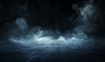 Eerie Fog Rolling Over Dark Surface Creates a Mysterious Atmospheric Scene