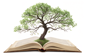 Open book with tree growing from the pages