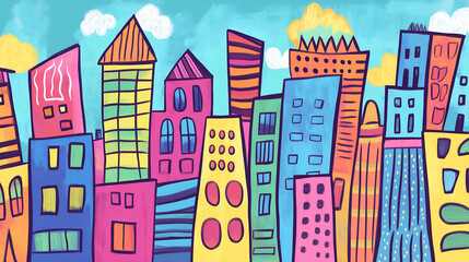Naklejka premium Colorful abstract cityscape with playful buildings