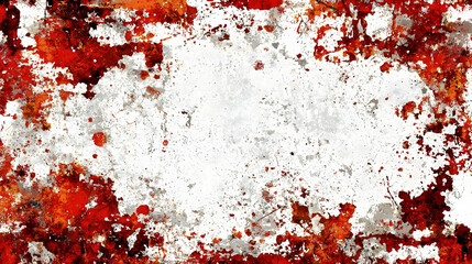 Abstract red and white splatter background with white center for graphic design use