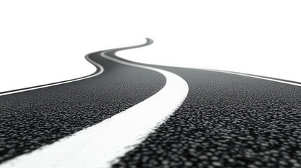 a winding road extending into the distance. with a smooth asphalt surface and a prominent white line running along the center the background is minimalistic. featuring a bright. almost ethereal white
