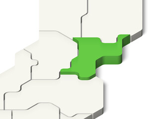 日本地図　宮城県（背景透過、影付き）