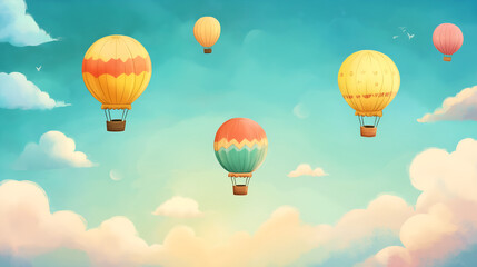 Naklejka premium Whimsical hot air balloons in a colorful sky