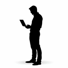 Silhouette of a business professional on white background.