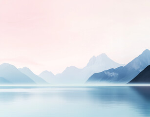 Serene Minimalist Landscape with Pastel Sunset and Calm Reflections  with copy space
