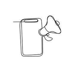 mobile phone and megaphone in continuous line drawing
