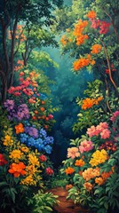 Obraz premium Vibrant Jungle Flora With Colorful Flowers Creating a Lush Tropical Ambiance