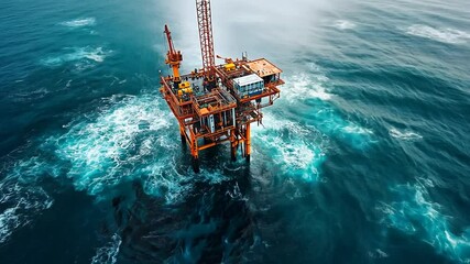 Offshore oil and gas platform in the middle of the turbulent wavy ocean environment