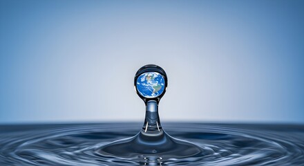 Crystal Clear Water Droplet Reflecting Earth - World Water Day Concept