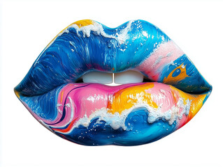 Obraz premium Abstract Artistic Lips with Vibrant Textured Color Swirls and Glossy Finish