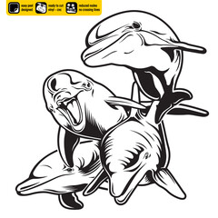 Happy Dolphins Silhouette Playful Marine Life Vector for CNC and Vinyl Cutting