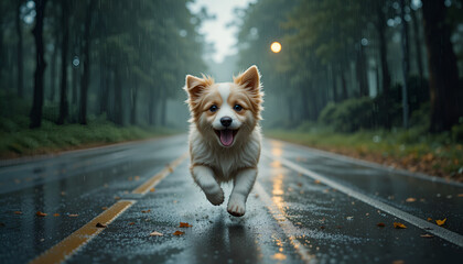 dog running in the street