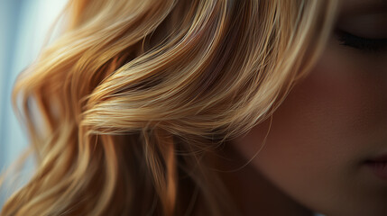 Fototapeta premium Elegant Wavy Blonde Hair Highlighted Against a Softly Blurred Background