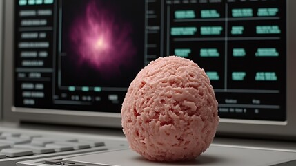 Digital Screen with Pink Glowing Orb