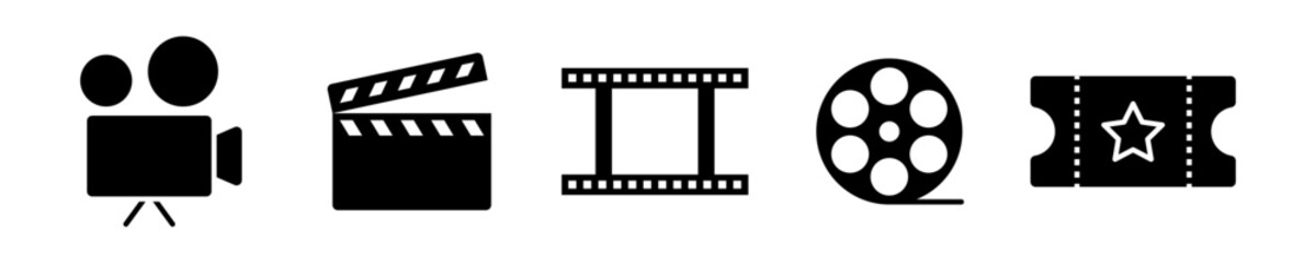 Vector isolated Cinema icon set in black fill